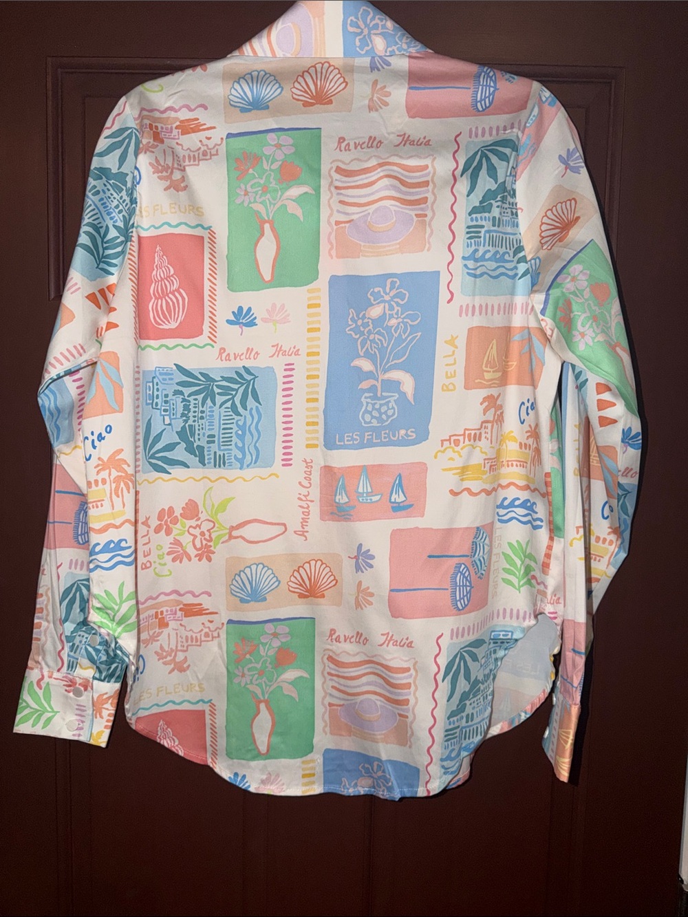 Prosperina Paula Tropical Tides Multi Print Cotton Button Down Shirt XS NWT - Picture 3 of 3